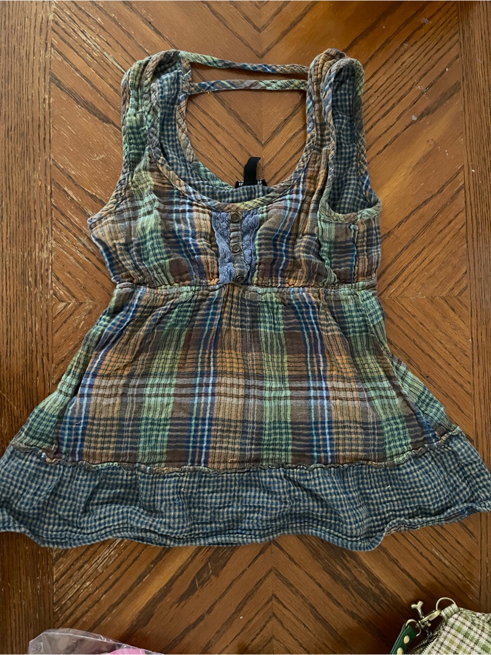 FANG Plaid Sleeveless Tank Top in Green, Blue, Brown